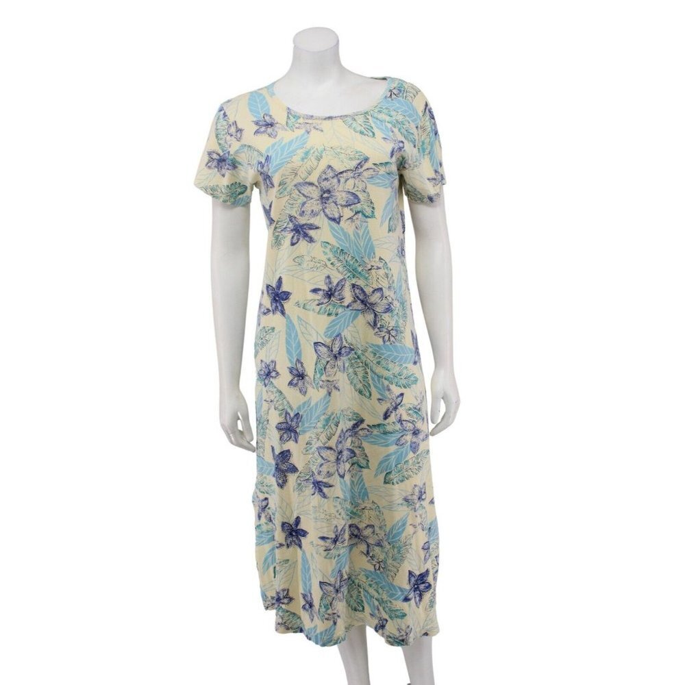 Tommy Bahama Women’s Yellow Cotton Knit Hawaiian Tropical Maxi Dress Size M